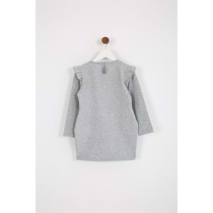 Kız Çocuk Elbise Hello Baskılı - Gri (98/122)