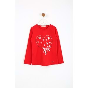 Kız Çocuk Tişört Love Baskılı - Kırmızı (116/140)