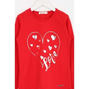 Kız Çocuk Tişört Love Baskılı - Kırmızı (116/140)