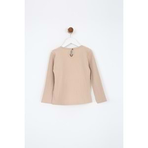 Kız Çocuk Tişört Parçalı Büzgülü - Sütlü Kahve (98/122)