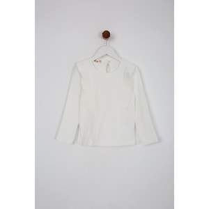 Kız Çocuk Tişört Parçalı Büzgülü - Krem (98/122)