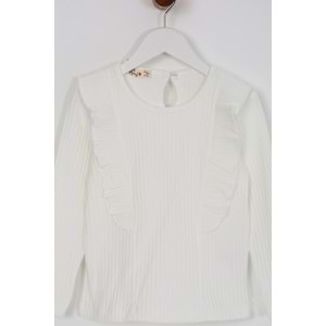 Kız Çocuk Tişört Parçalı Büzgülü - Krem (98/122)