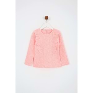 Kız Çocuk Tişört Parçalı Büzgülü - Pembe Melanj (98/122)