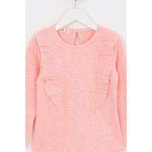 Kız Çocuk Tişört Parçalı Büzgülü - Pembe Melanj (98/122)