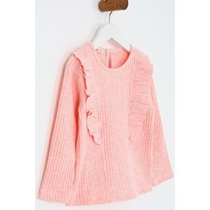 Kız Çocuk Tişört Parçalı Büzgülü - Pembe Melanj (98/122)