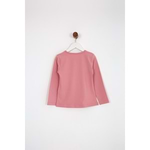 Kız Çocuk Tişört Kedi Baskılı - Gül Kurusu (98/122)