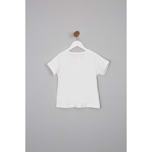 Kız Çocuk Tişört Kalp Baskılı - Krem (116/140)