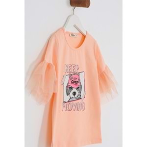 Kız Çocuk Tişört Şirin Köpek Baskılı - Yavruağzı (116-140)