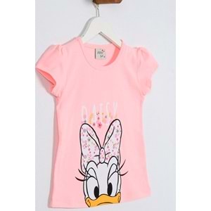 Kız Çocuk Tişört Daisy Duck Baskılı - Neon Açık Pembe (98/122)