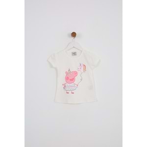 Kız Çocuk Tişört Domuz Baskılı - Krem (92/116)