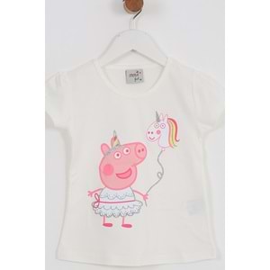 Kız Çocuk Tişört Domuz Baskılı - Krem (92/116)