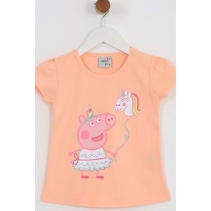 Kız Çocuk Tişört Domuz Baskılı - Yavruağzı (92/116)