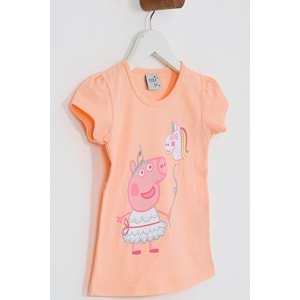 Kız Çocuk Tişört Domuz Baskılı - Yavruağzı (92/116)