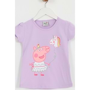 Kız Çocuk Tişört Domuz Baskılı - Lila (92/116)