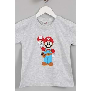 Erkek Çocuk Tişört Mario Baskılı - Gri (98/122)