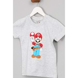 Erkek Çocuk Tişört Mario Baskılı - Gri (98/122)