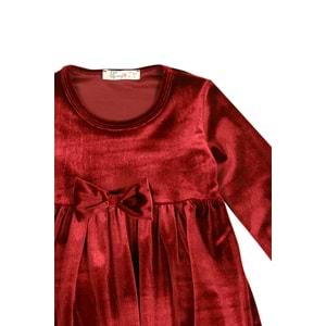 Kız Çocuk Elbise Kadife Kumaş - Bordo (92/116)