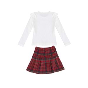 Kız Çocuk Etekli Takım Çift Kurdeleli - Krem (104/128)