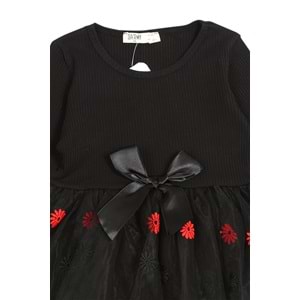 Kız Çocuk Elbise Kurdeleli - Siyah (98/122)