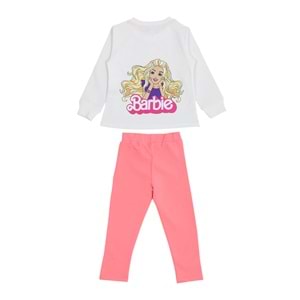 Kız Çocuk Sweat Takım Barbie Yazılı - Krem (98/122)