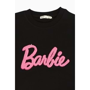 Kız Çocuk Tişört Barbie Nakışlı - Siyah (128/152)
