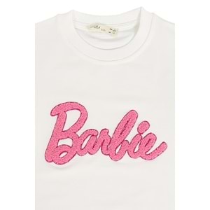Kız Çocuk Tişört Barbie Nakışlı - Krem (128/152)