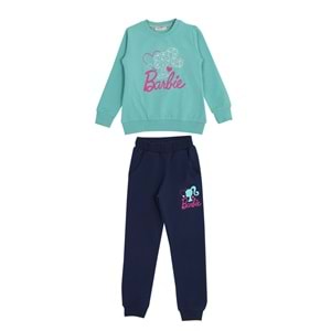 Kız Çocuk Sweat Takım Barbie Baskılı - Su Yeşili - 110/134