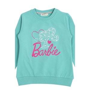 Kız Çocuk Sweat Takım Barbie Baskılı - Su Yeşili - 110/134