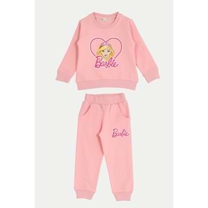 Kız Çocuk Sweat Takım Kalpli Barbie Baskılı - Yavruağzı (92/116)