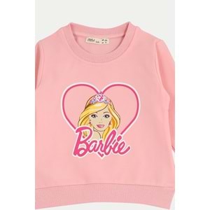 Kız Çocuk Sweat Takım Kalpli Barbie Baskılı - Yavruağzı (92/116)
