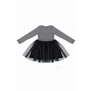 Kız Çocuk Elbise Çizgili Barbie Baskılı - Lacivert (104/134)