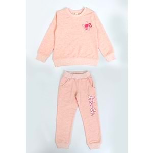 Kız Çocuk Sweat Takım Kalpli Barbie Baskılı - Pembe Melanj (104/134)