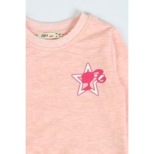 Kız Çocuk Sweat Takım Kalpli Barbie Baskılı - Pembe Melanj (104/134)