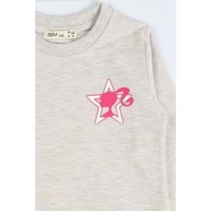 Kız Çocuk Sweat Takım Kalpli Barbie Baskılı - Kahve Melanj (104/134)