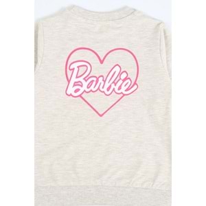 Kız Çocuk Sweat Takım Kalpli Barbie Baskılı - Kahve Melanj (104/134)