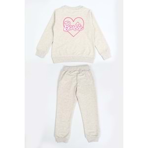 Kız Çocuk Sweat Takım Kalpli Barbie Baskılı - Kahve Melanj (104/134)