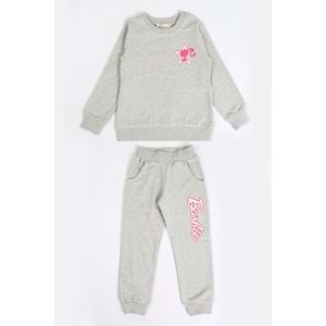 Kız Çocuk Sweat Takım Kalpli Barbie Baskılı - Gri (104/134)