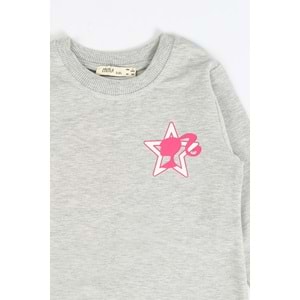 Kız Çocuk Sweat Takım Kalpli Barbie Baskılı - Gri (104/134)