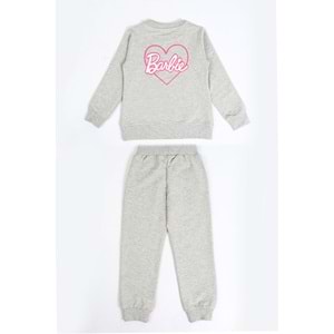 Kız Çocuk Sweat Takım Kalpli Barbie Baskılı - Gri (104/134)