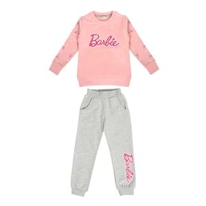 Kız Çocuk Sweat Takım Kolları Barbie Baskılı - Yavruağzı (98/122)