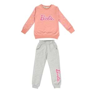 Kız Çocuk Sweat Takım Kolları Barbie Baskılı - Gül Kurusu (104/134)