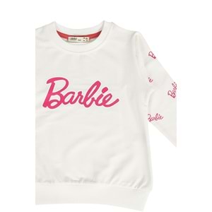 Kız Çocuk Sweat Takım Kolları Barbie Baskılı - Krem (104/134)