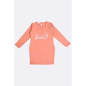 Kız Çocuk Elbise Barbie Baskılı - Gül Kurusu (116/140)