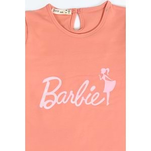 Kız Çocuk Elbise Barbie Baskılı - Gül Kurusu (116/140)