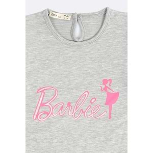 Kız Çocuk Elbise Barbie Baskılı - Gri (116/140)