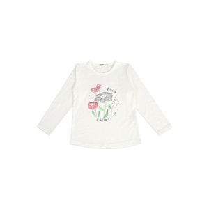 Kız Çocuk Tişört Çiçek Baskılı - Krem (116/140)