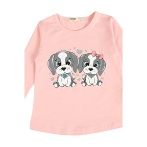 Kız Çocuk Tişört Köpekler Baskılı - Bebe Pembe (92/116)