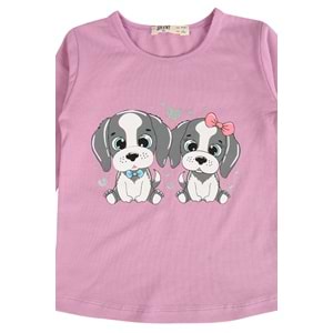 Kız Çocuk Tişört Köpekler Baskılı - Lila (92/116)