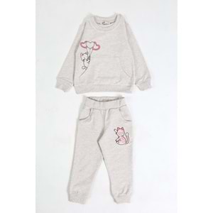 Kız Çocuk Sweat Takım Balonlu Kedi - Kahve Melanj (92/116)