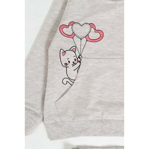 Kız Çocuk Sweat Takım Balonlu Kedi - Kahve Melanj (92/116)